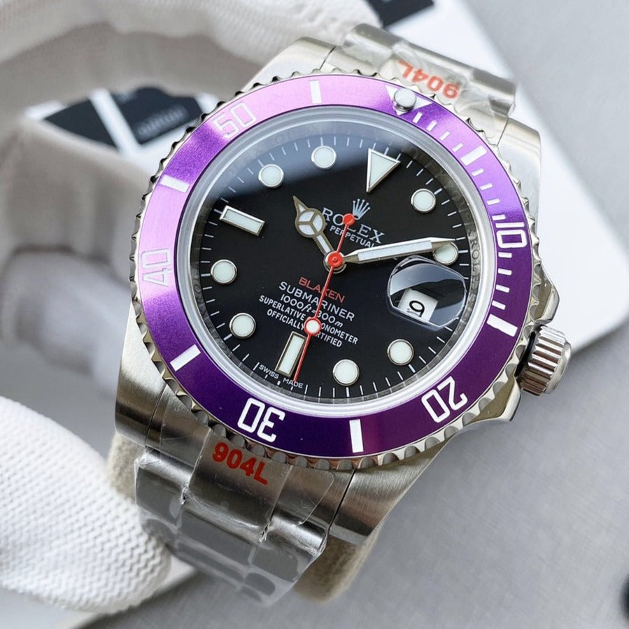 SUBMARINER DATE 40MM CUSTOM PURPLE BEZEL BLACK DIAL