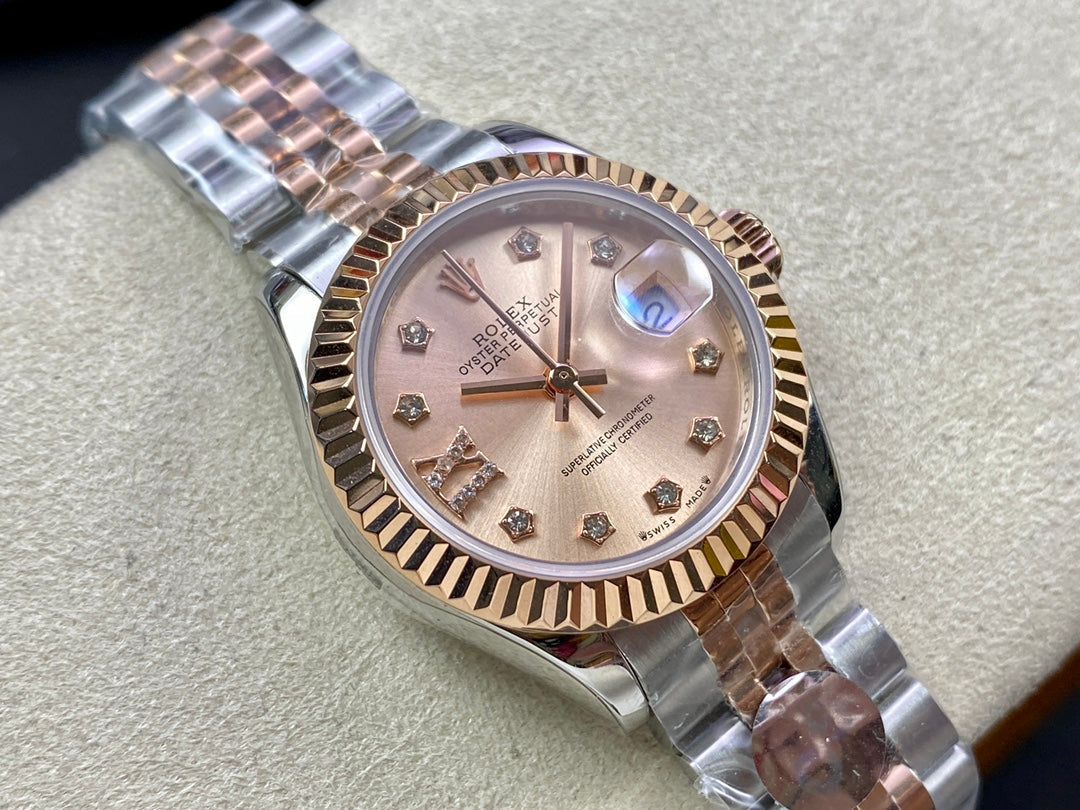 DATEJUST 28 TWO-TONE PINK GOLD STEEL