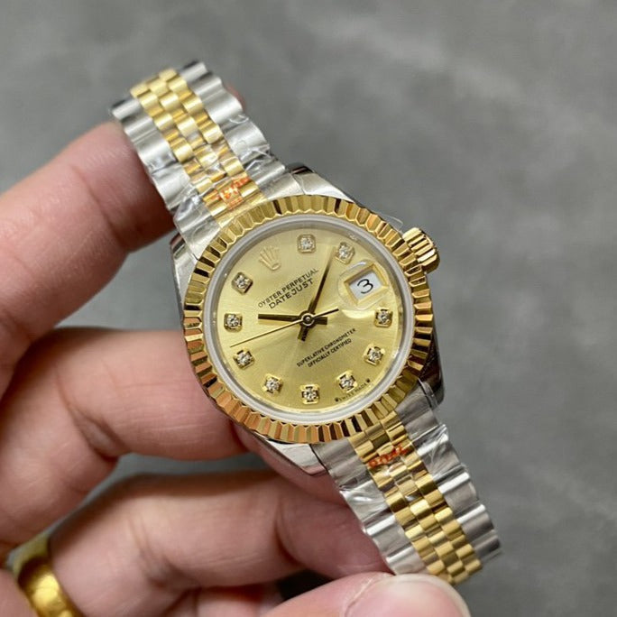 DATEJUST 28MM GOLD STEEL DIAMOND NUMERALS