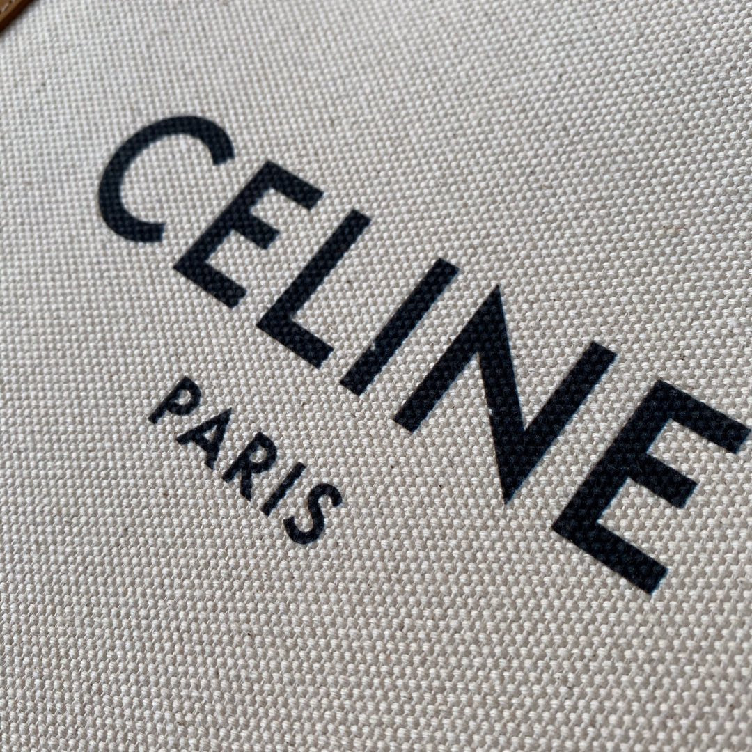 small vertical cabas 28cm beige canvas tan calfskin