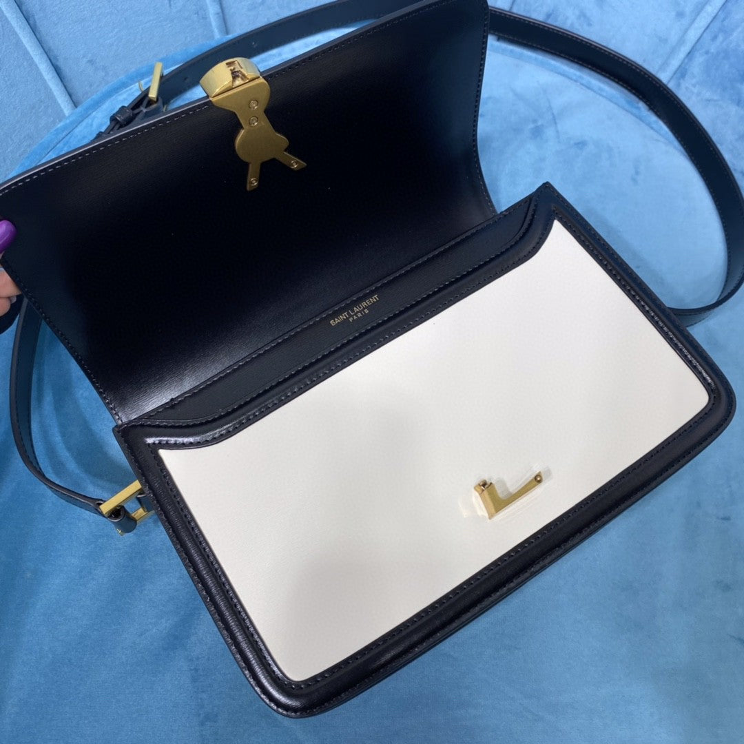 YSL SOLFERINO MEDIUM SATCHEL IN CANVAS AND BOX SAINT LAURENT LEATHER
