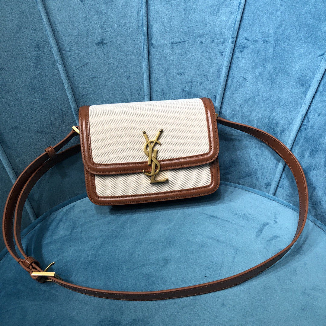 YSL SOLFERINO SMALL SATCHEL IN CANVAS AND BOX SAINT LAURENT LEATHER