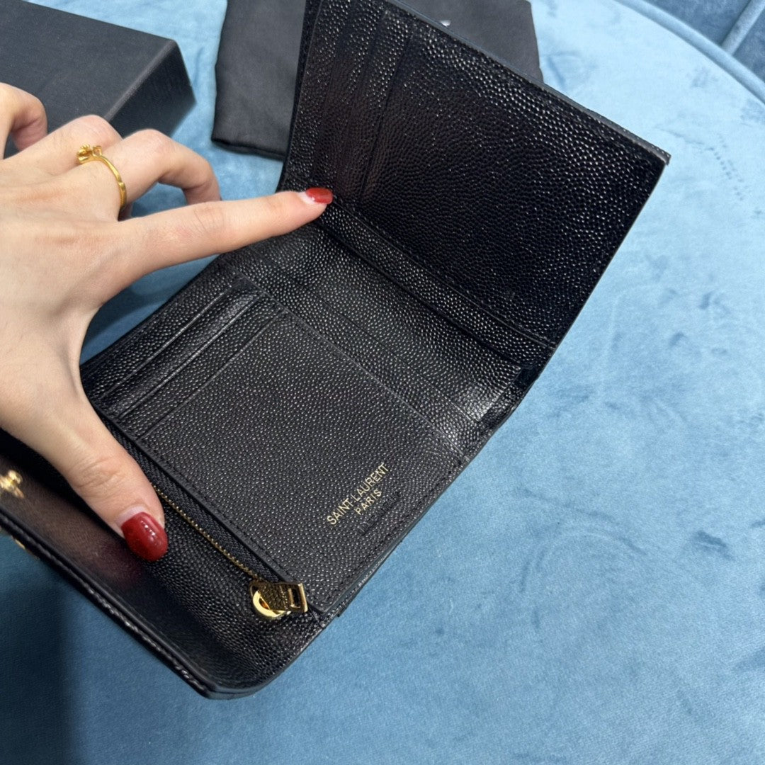 YSL CASSANDRE MATELASSÉ COMPACT TRI FOLD WALLET