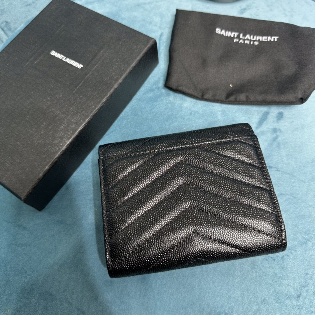 YSL CASSANDRE MATELASSÉ COMPACT TRI FOLD WALLET