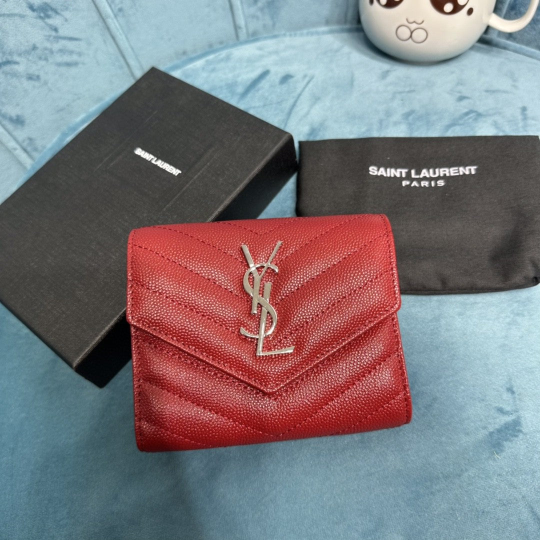 YSL CASSANDRE MATELASSÉ COMPACT TRI FOLD WALLET