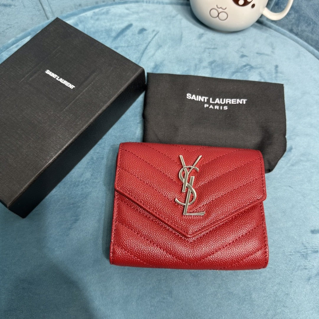 YSL CASSANDRE MATELASSÉ COMPACT TRI FOLD WALLET