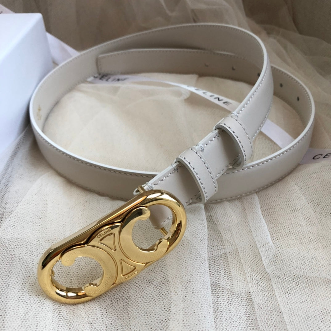 Celine 25S Belt 25Mm In Light Gray Calfskin Gold Hardware 562439