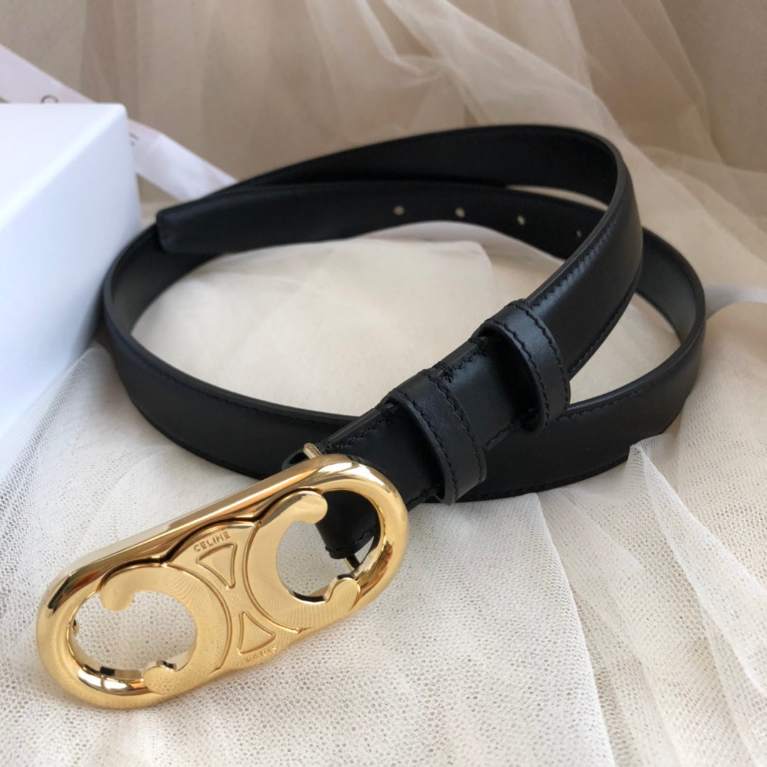 Celine 25S Belt 25Mm In Black Calfskin Gold Hardware 562438