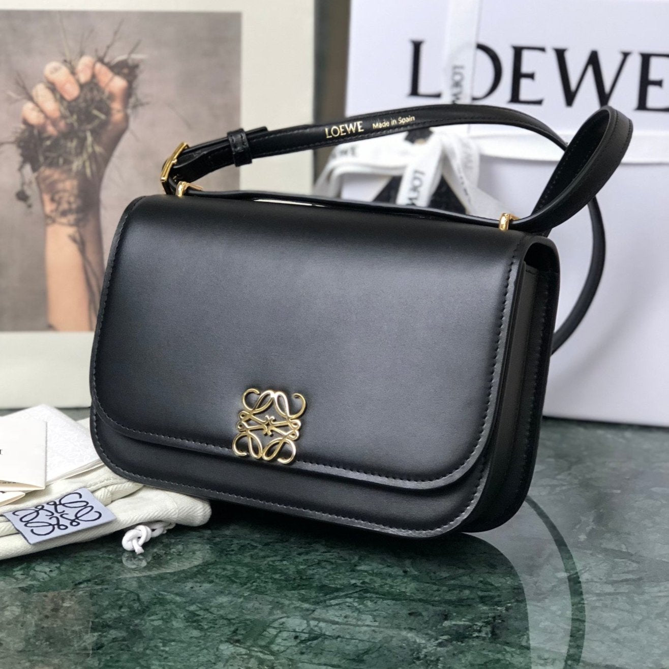Loew Puzzle Fold Tote Iblack Shiny Calfskin