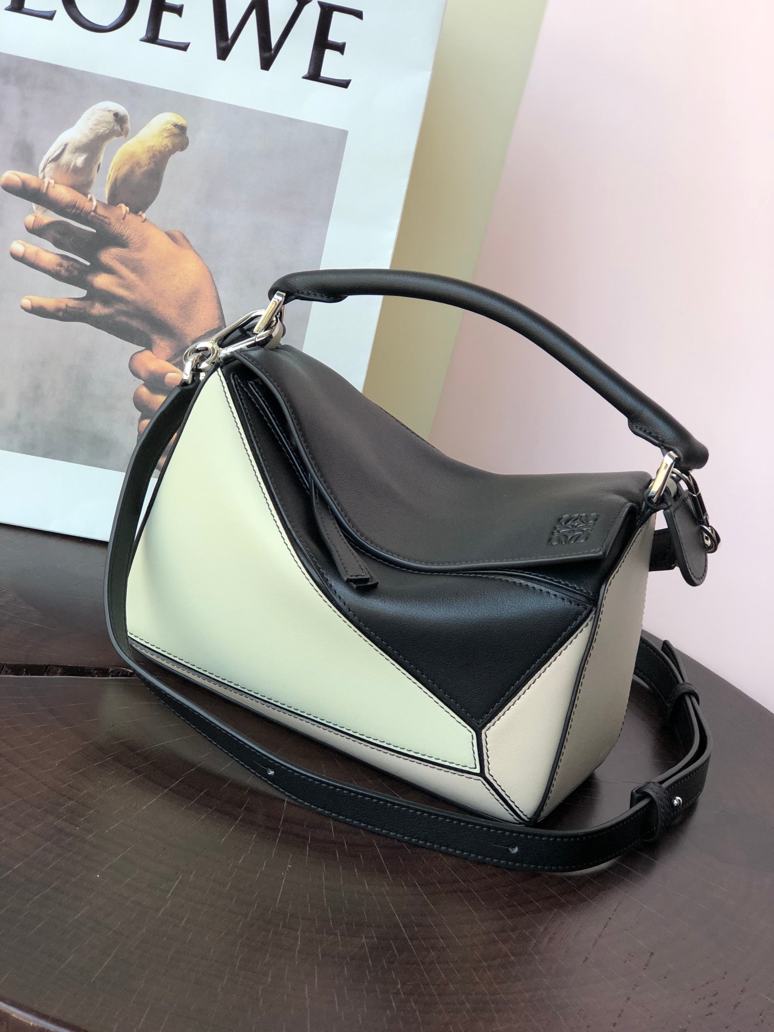 Loew Puzzle Fold Tote Iblack Shiny Calfskin