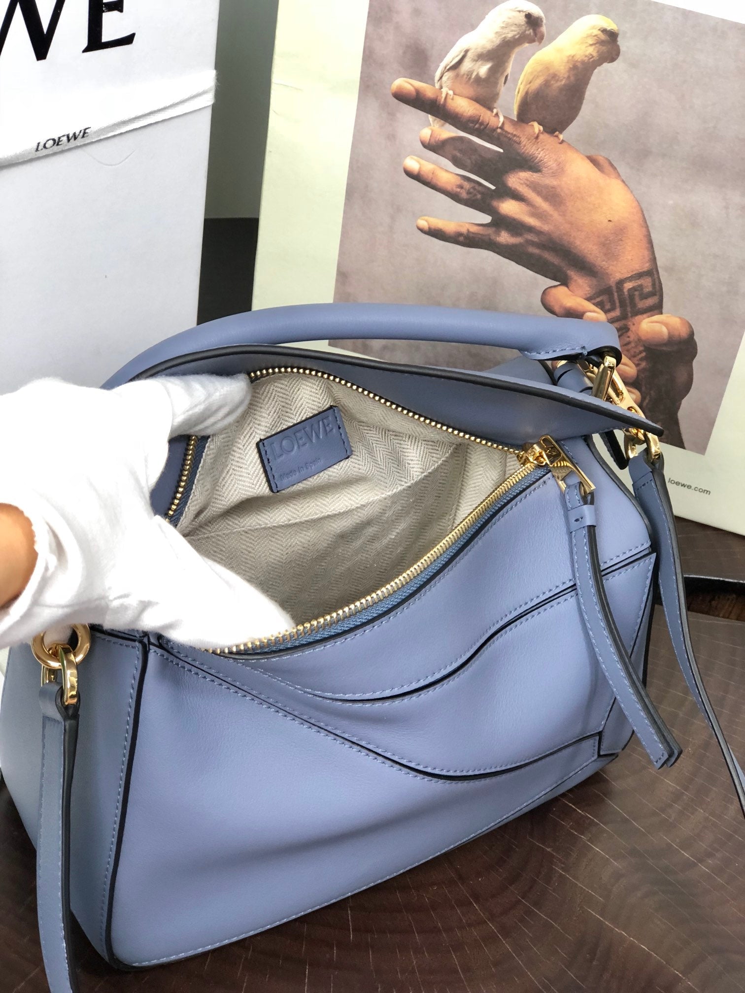 Loew Puzzle Fold Tote Iblack Shiny Calfskin