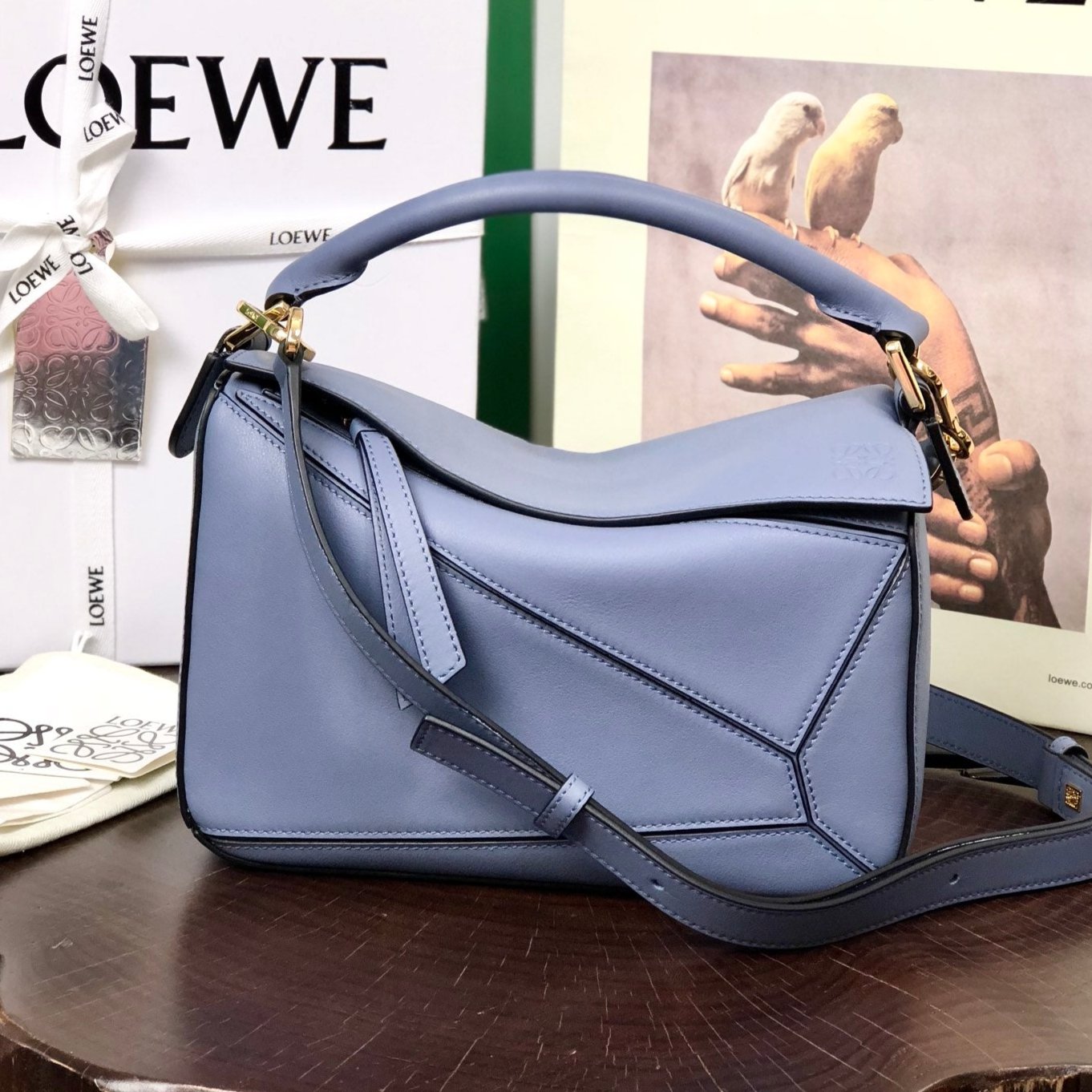 Loew Puzzle Fold Tote Iblack Shiny Calfskin