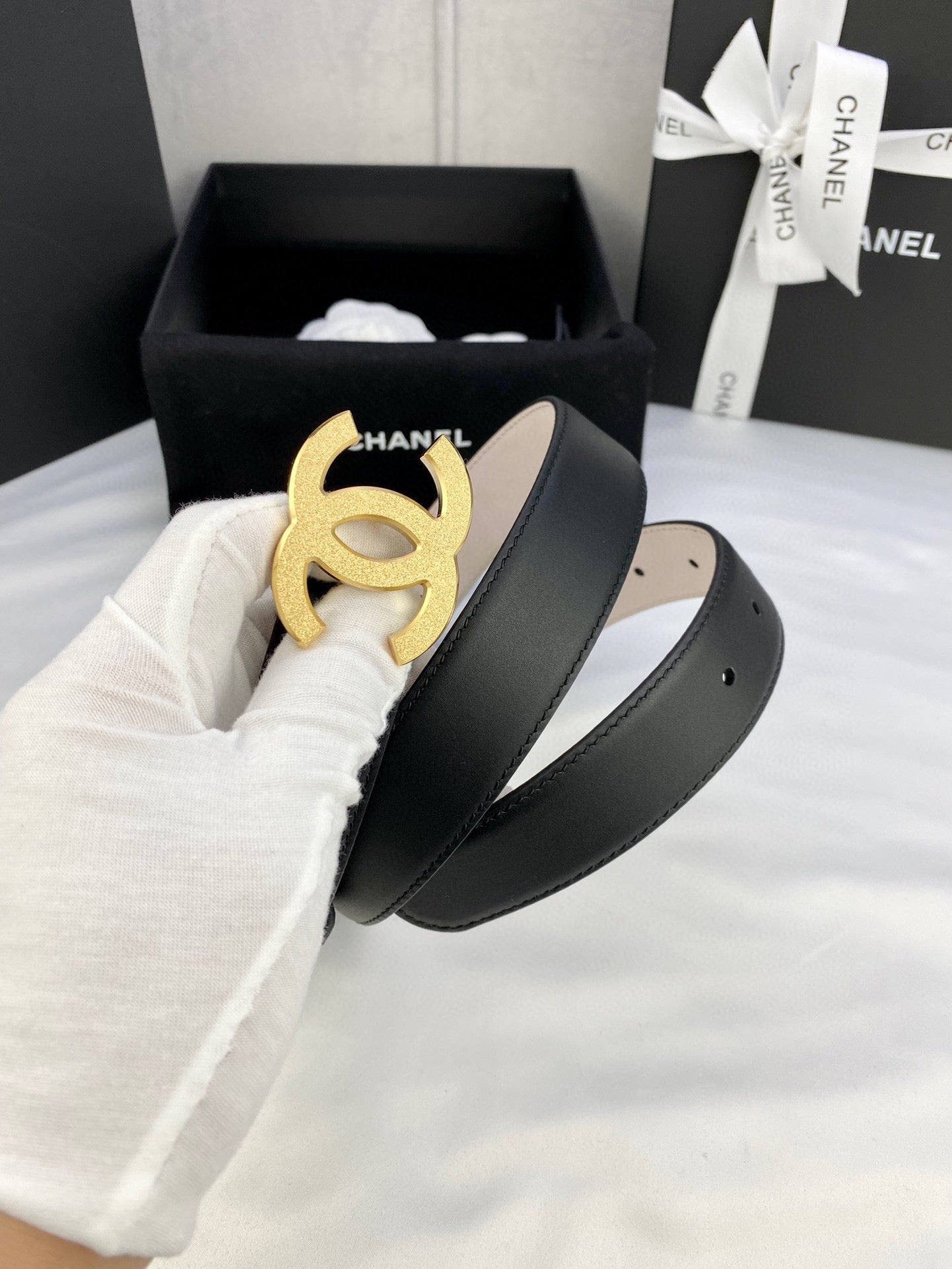 Double C Belt 30Mm In Black Calfskin Metal Buckle