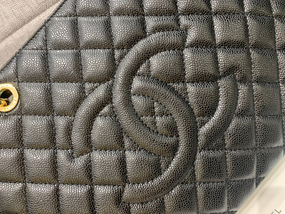 CC Large Tote 39 Light Beige Canvas Pearl Logo