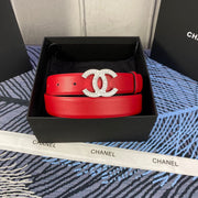 Chanel 25S Belt 30 Mm In Red Calfskin With Silver Hardware 615099