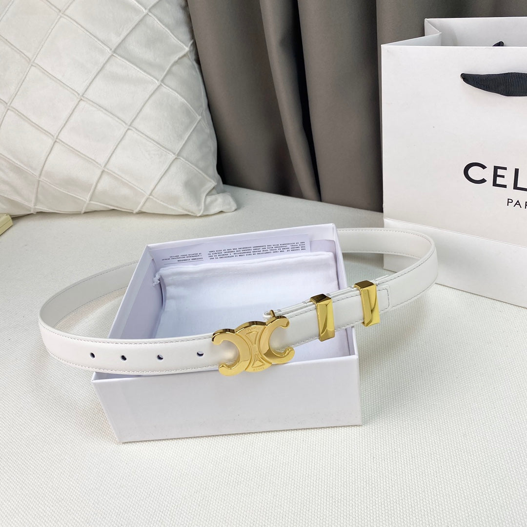 Medium Triomphe Belt 25Mm White Calfskin Gold Loop Ghw