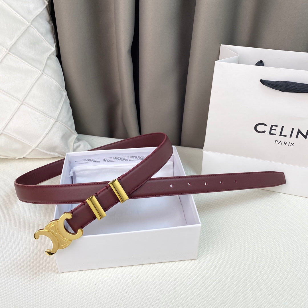 Medium Triomphe Belt 25Mm Wine Calfskin Gold Loop Ghw