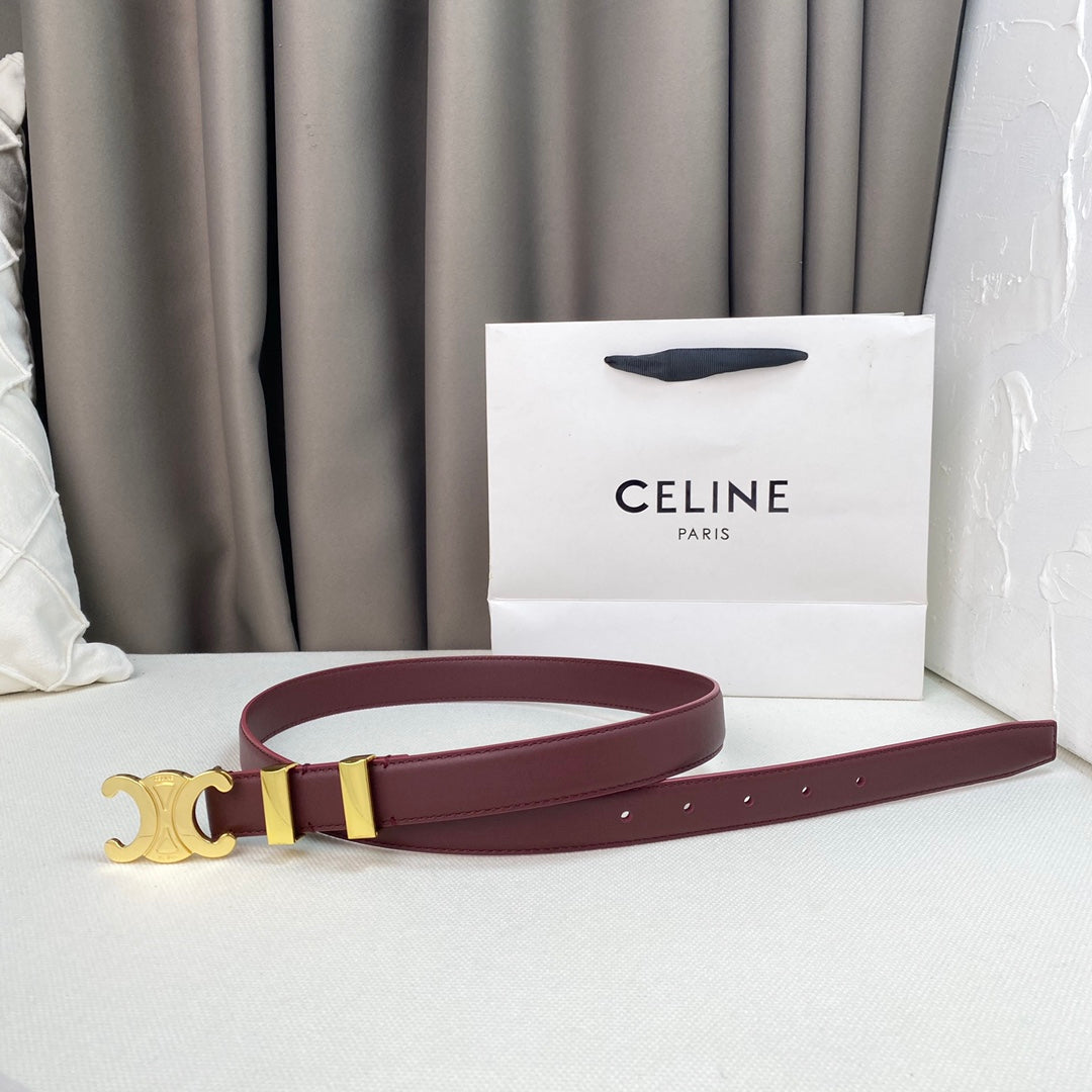 Medium Triomphe Belt 25Mm Wine Calfskin Gold Loop Ghw
