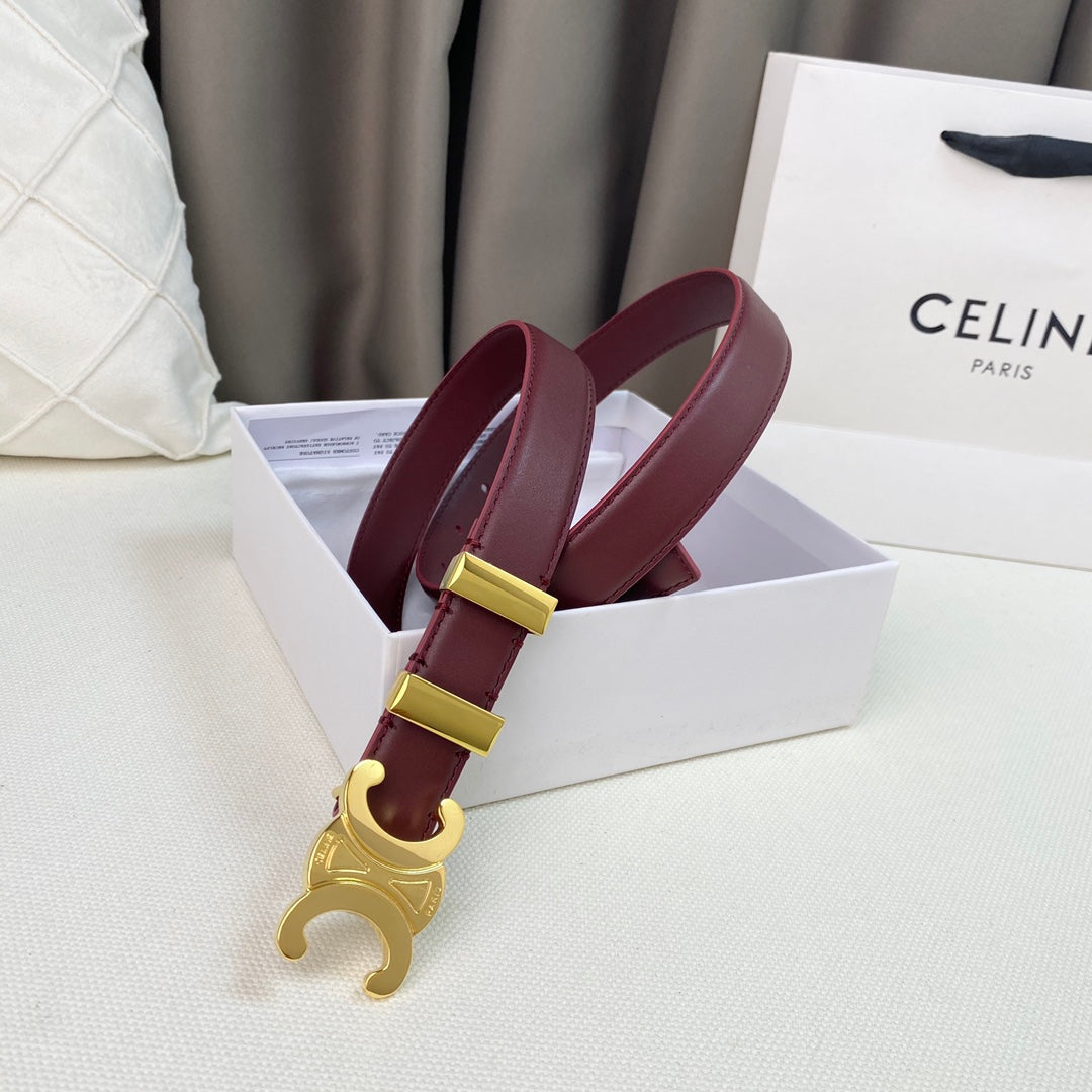 Medium Triomphe Belt 25Mm Wine Calfskin Gold Loop Ghw