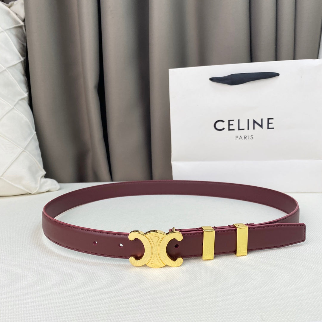 Medium Triomphe Belt 25Mm Wine Calfskin Gold Loop Ghw