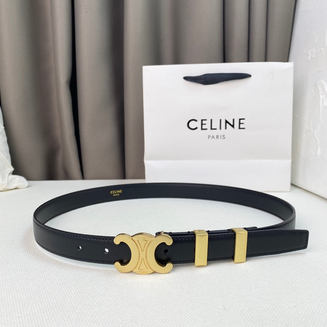 Medium Triomphe Belt 25Mm Black Calfskin Gold Loop Ghw