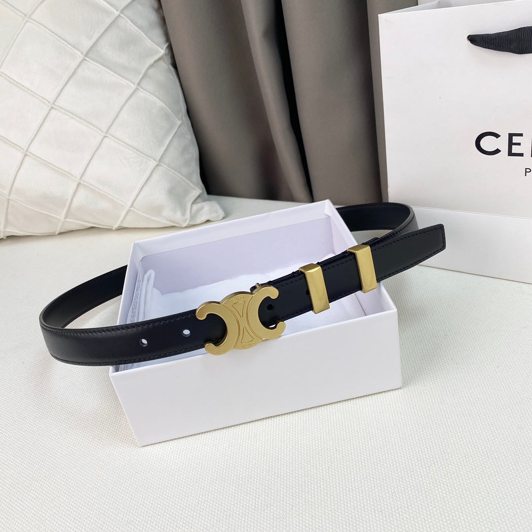 Medium Triomphe Belt 25Mm Black Calfskin Gold Loop Ghw