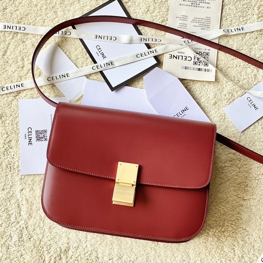 CELINE MEDIUM CLASSIQUE BAG 24CM RED CALFSKIN