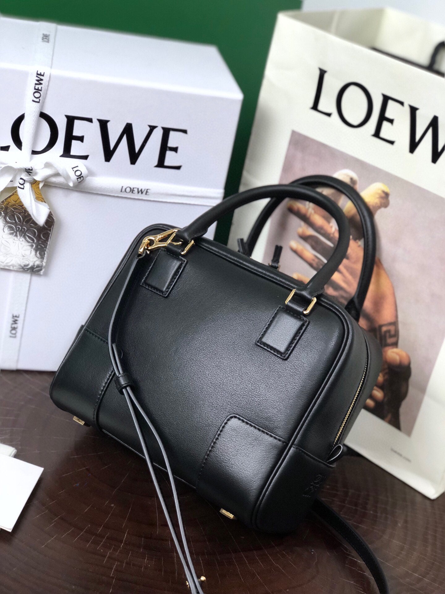 Loew Puzzle Fold Tote Iblack Shiny Calfskin