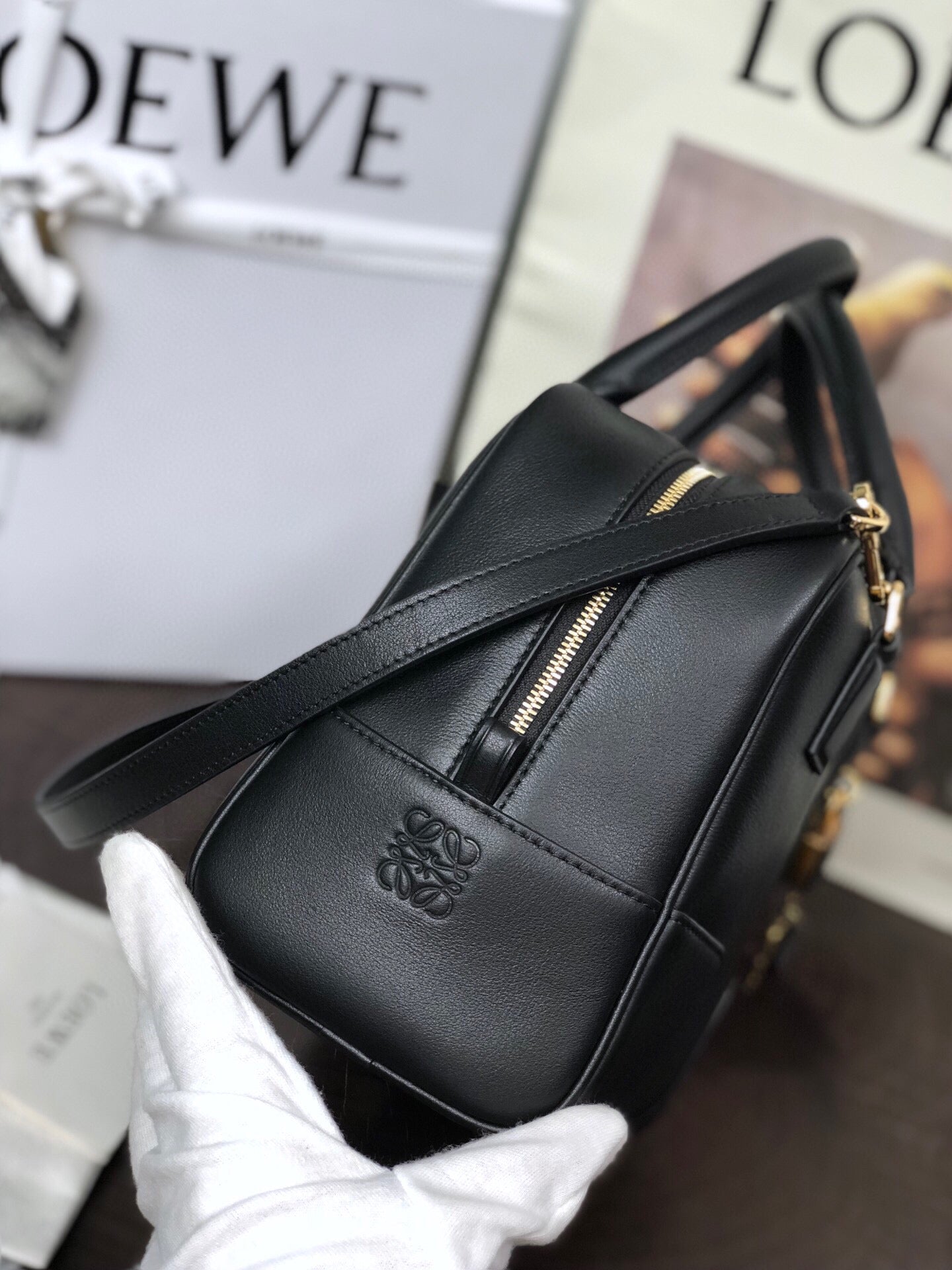 Loew Puzzle Fold Tote Iblack Shiny Calfskin