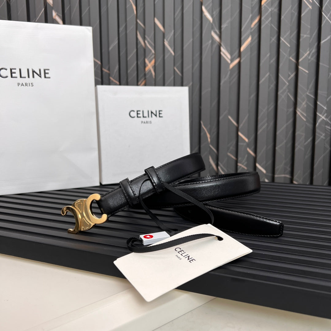 Celine 25S Triomphe Belt 25Mm In Black Calfskin 531766