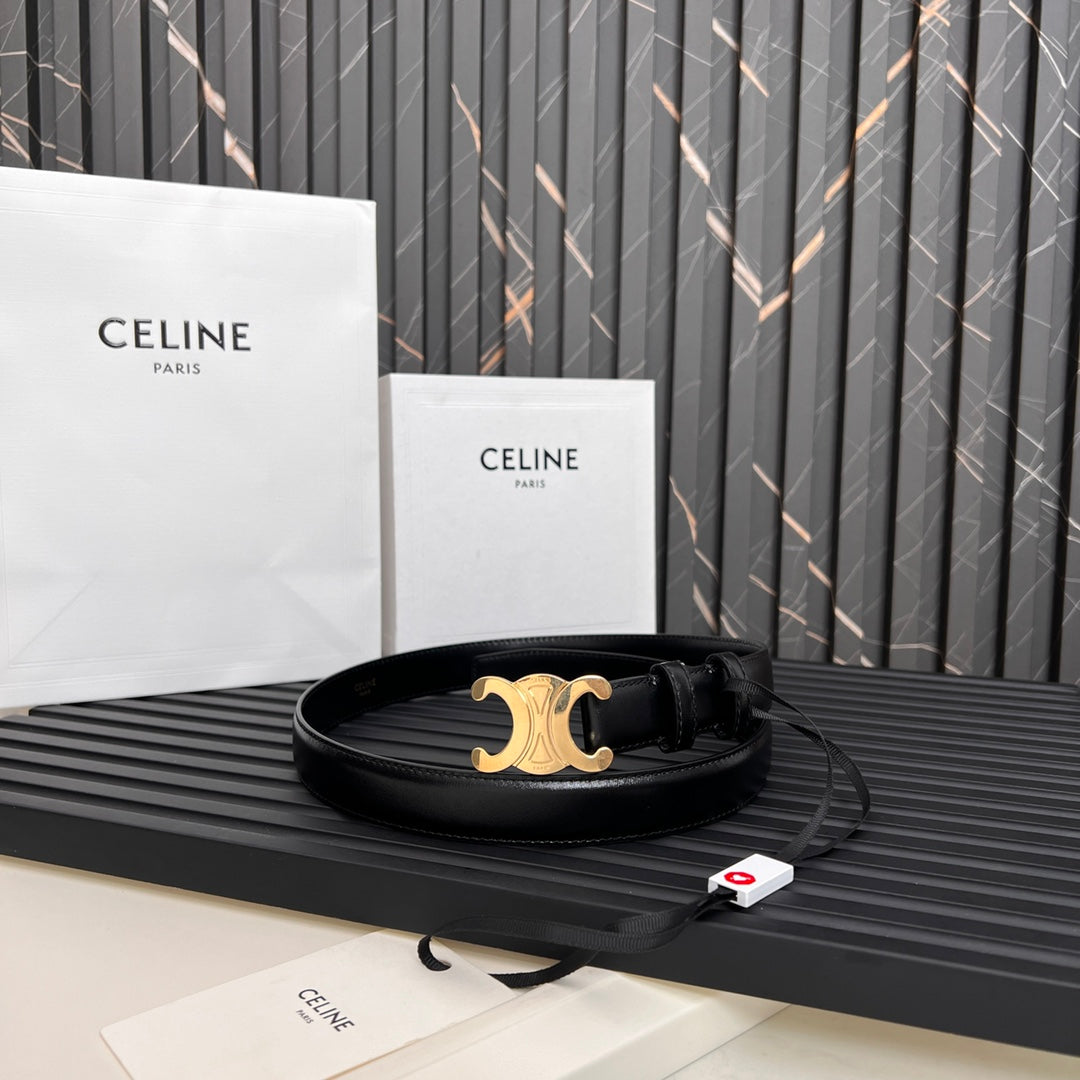 Celine 25S Triomphe Belt 25Mm In Black Calfskin 531766