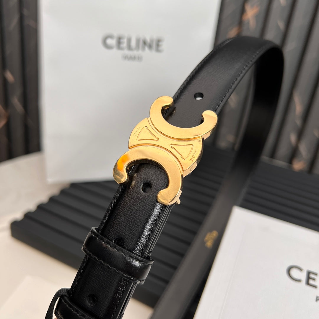 Celine 25S Triomphe Belt 25Mm In Black Calfskin 531766