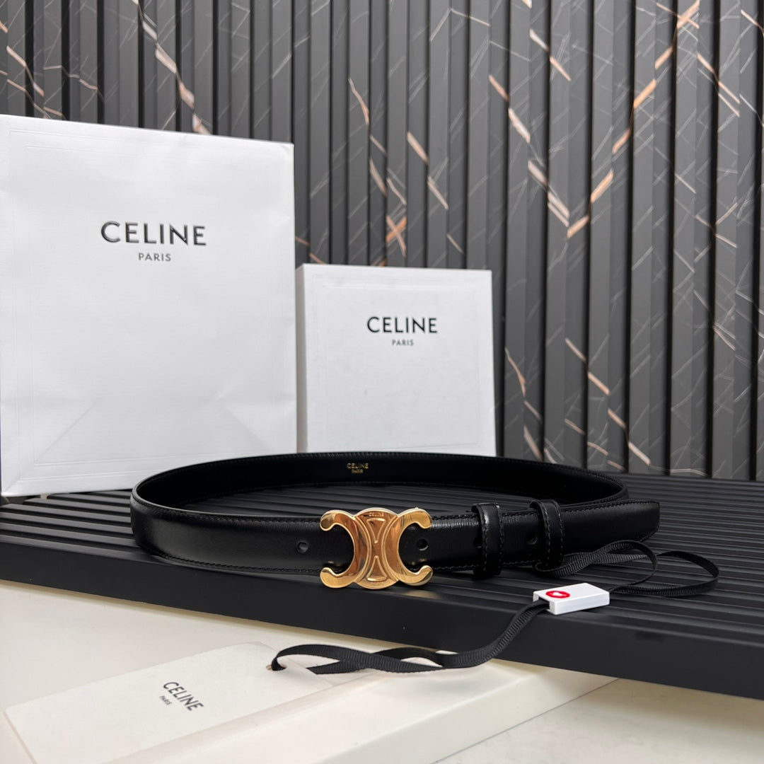 Celine 25S Triomphe Belt 25Mm In Black Calfskin 531766