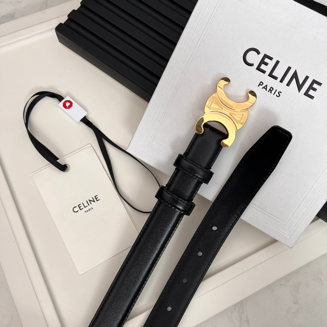 Celine 25S Triomphe Belt 25Mm In Black Calfskin 531766