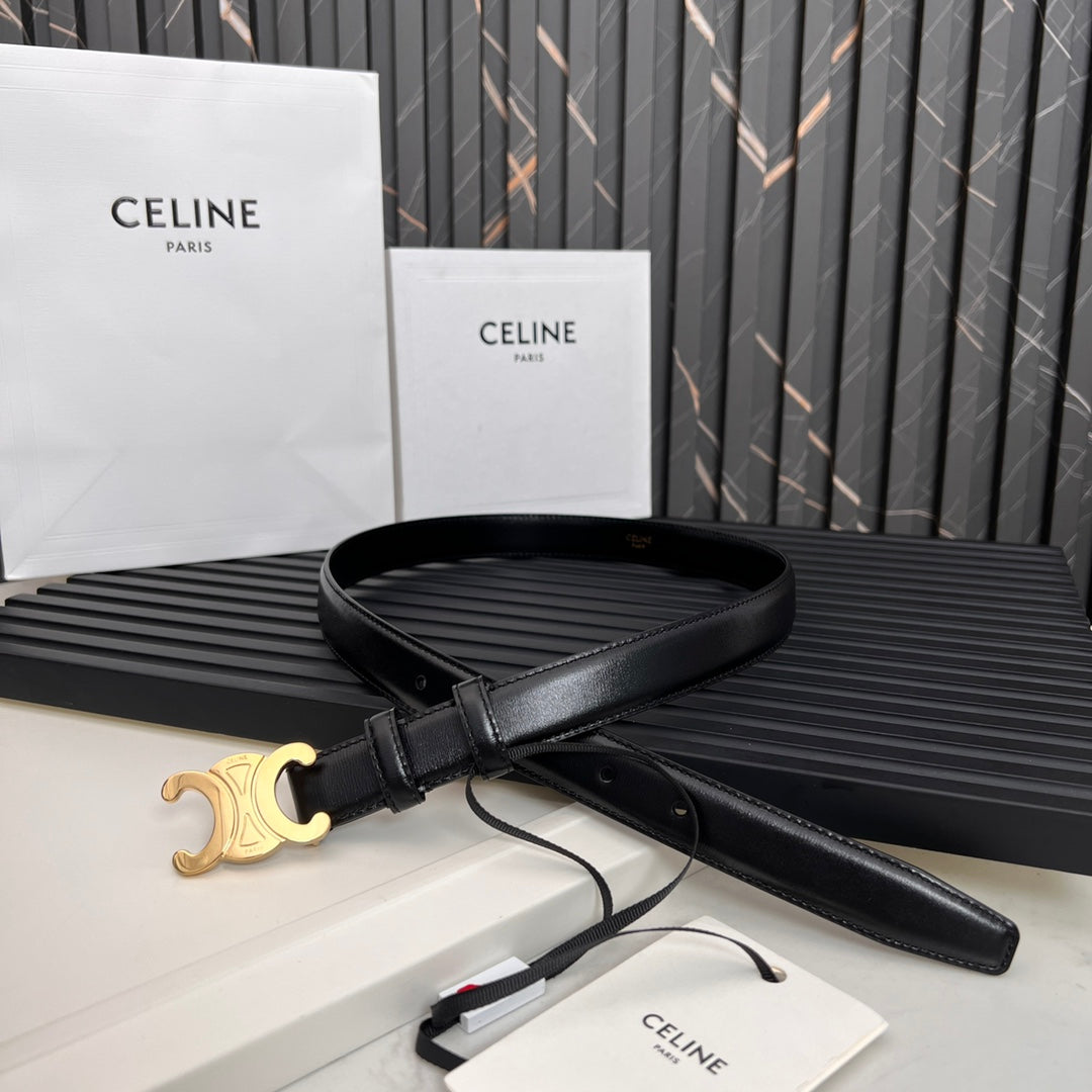 Celine 25S Triomphe Belt 25Mm In Black Calfskin 531766