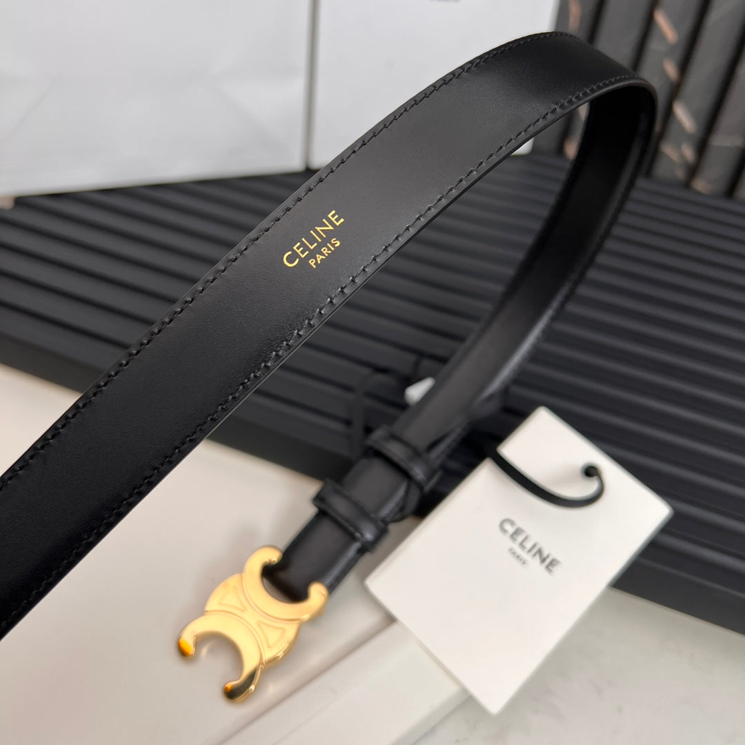 Celine 25S Triomphe Belt 25Mm In Black Calfskin 531766