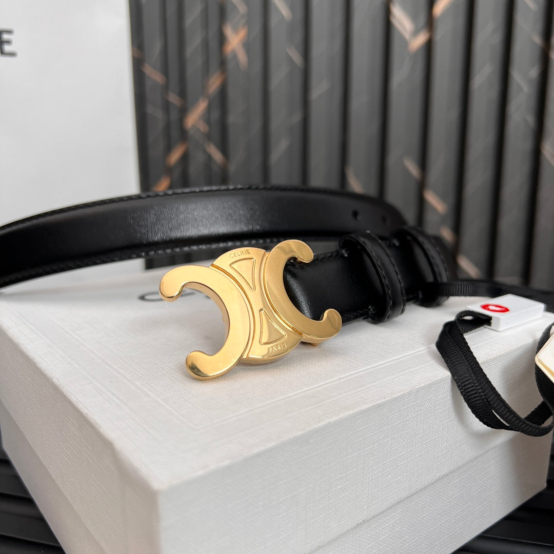 Celine 25S Triomphe Belt 25Mm In Black Calfskin 531766