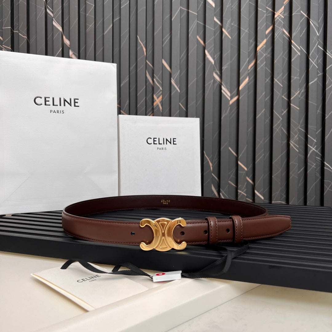 Cl Triomphe 25 Mm Belt In Penny Brown Calfskin Gold Hardware