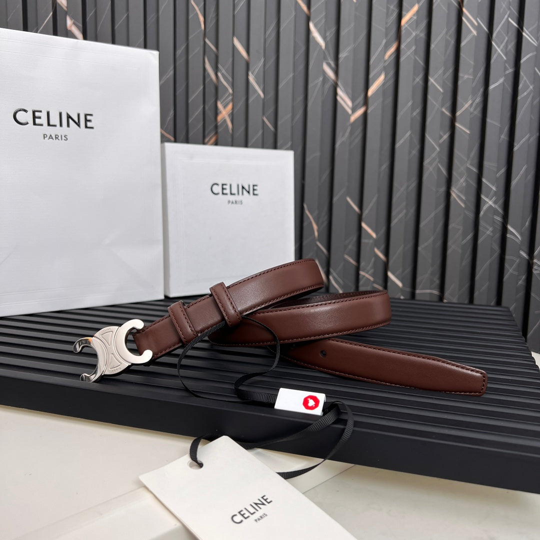 Triomphe 25 Mm Belt In Dark Brown Calfskin Silver Hardware