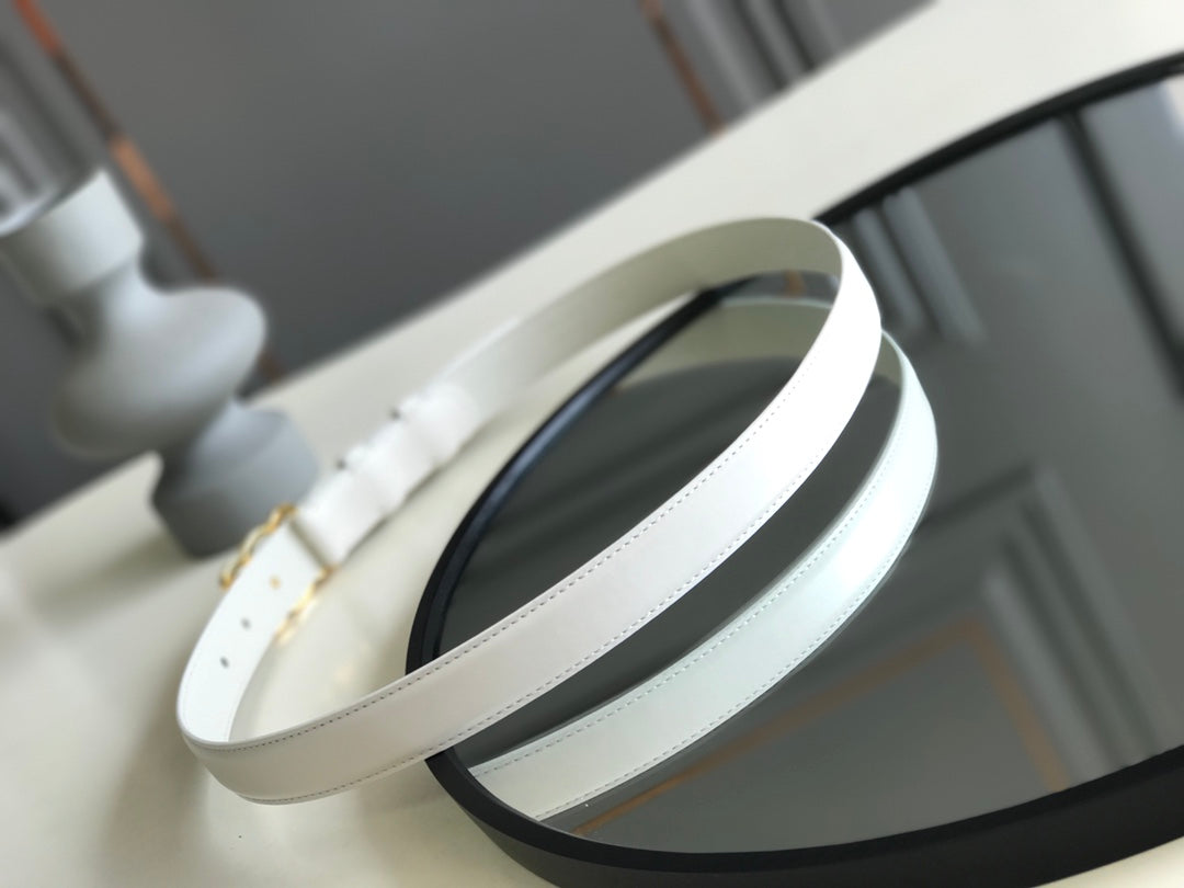 Celine 25S Belt Triomphe 25Mm In White Calfskin 559674