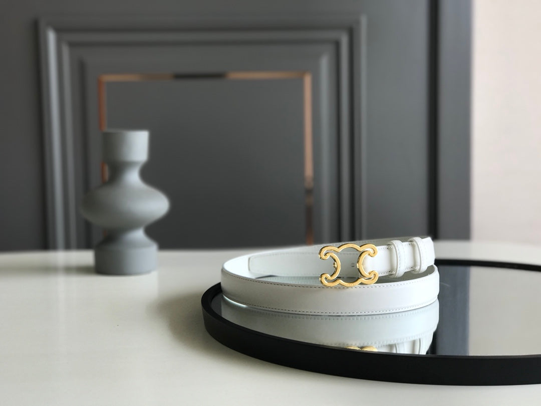 Celine 25S Belt Triomphe 25Mm In White Calfskin 559674