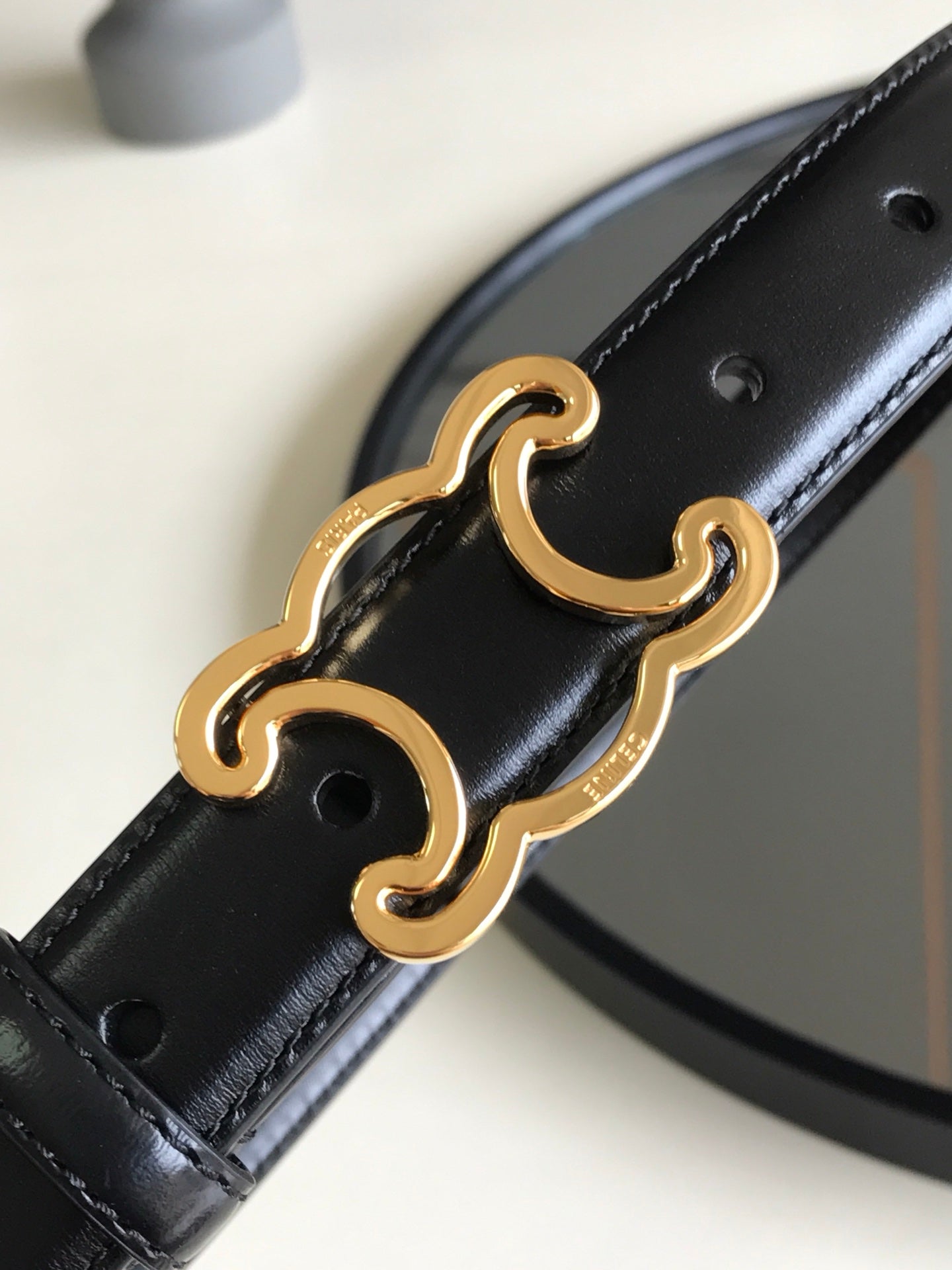 Celine 25S Belt Triomphe 25Mm In Black Glossy Calfskin 559675