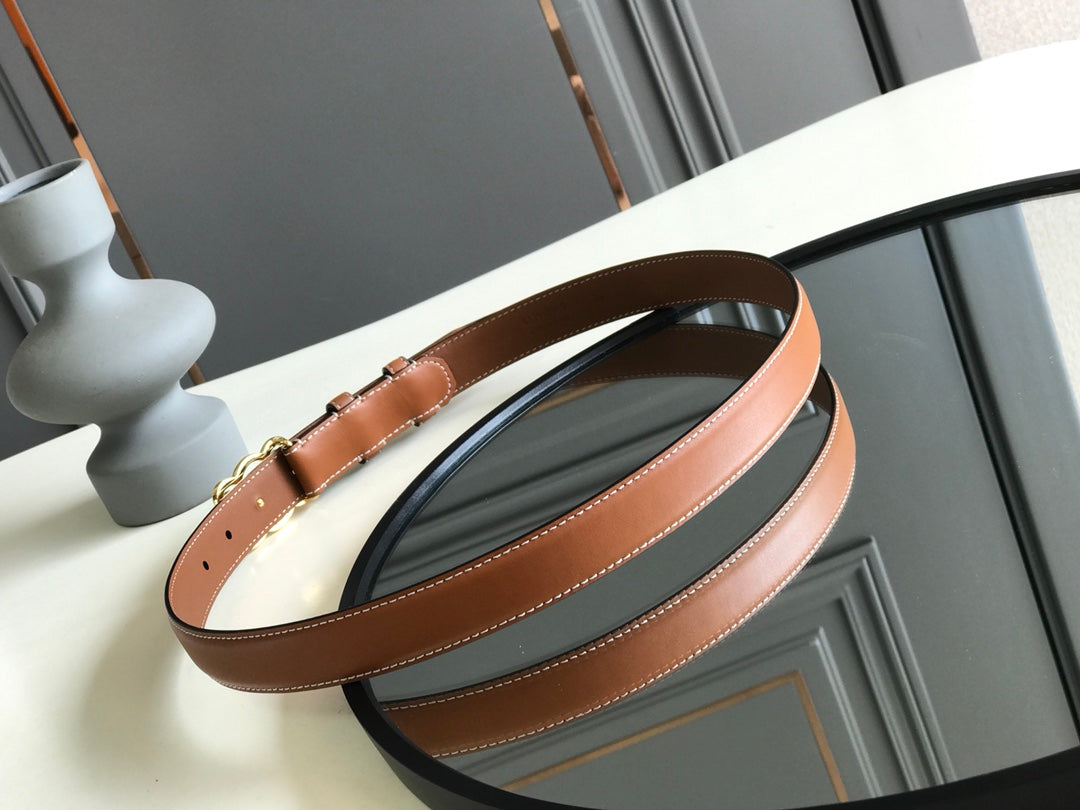 Celine 25S Belt Triomphe 25Mm In Brown Calfskin 559676