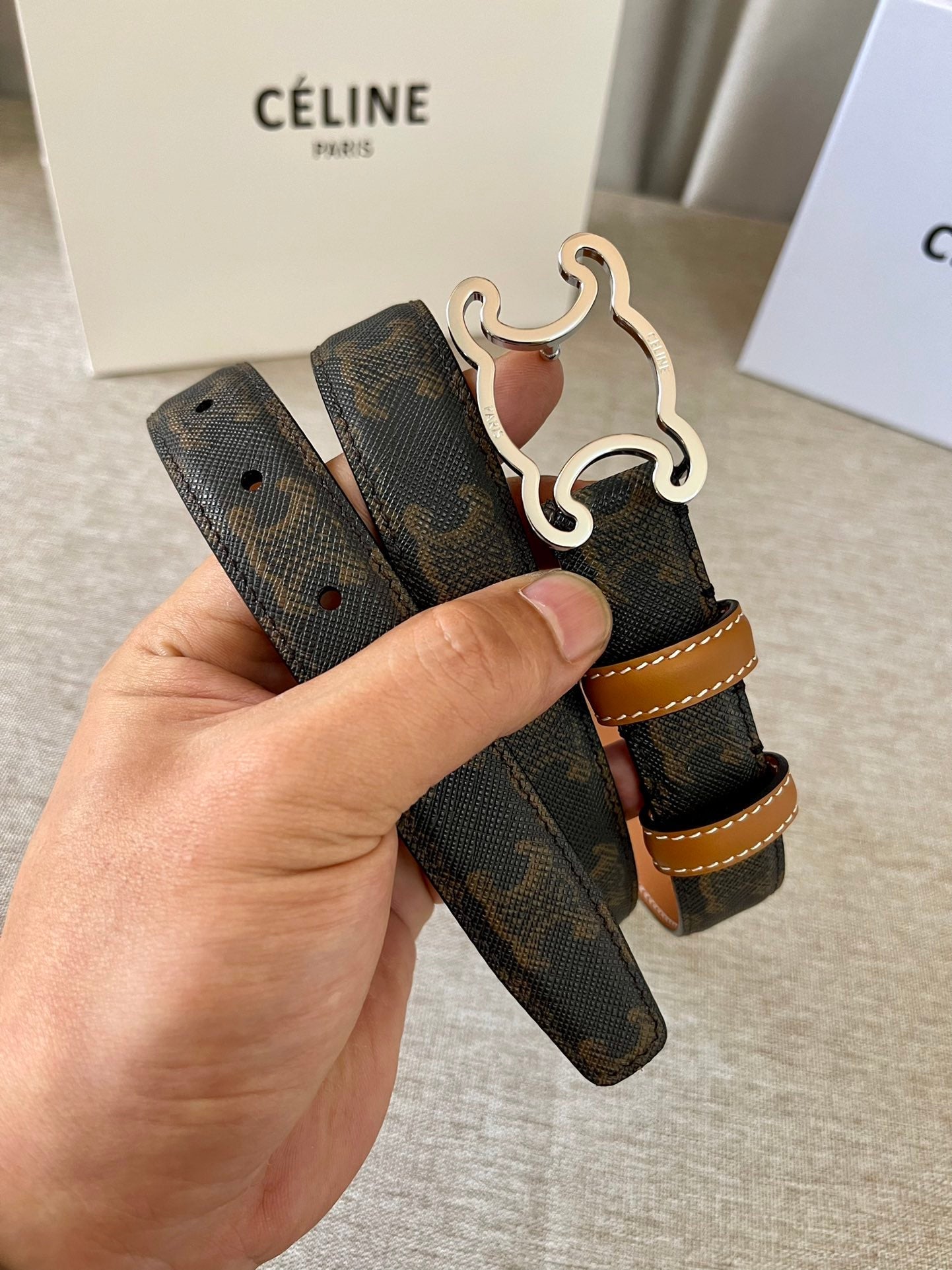 Cl Logo Cut-Out Belt 25Mm Black Tan Triomphe Canvas Shw