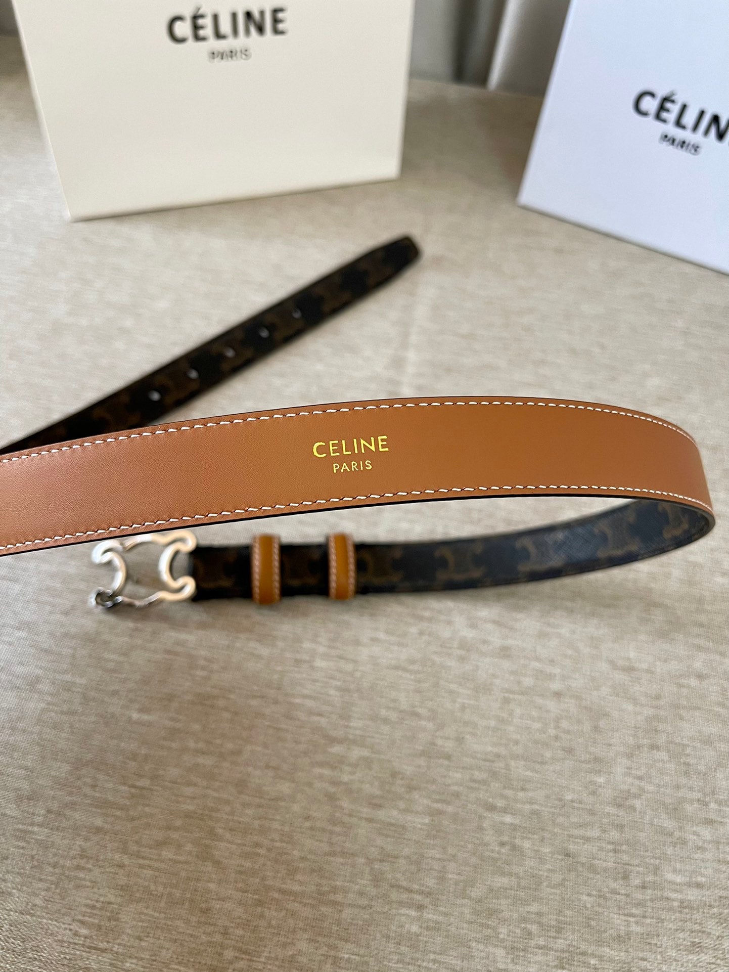 Cl Logo Cut-Out Belt 25Mm Black Tan Triomphe Canvas Shw