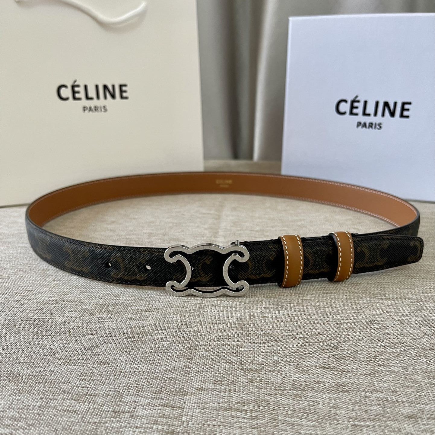 Cl Logo Cut-Out Belt 25Mm Black Tan Triomphe Canvas Shw