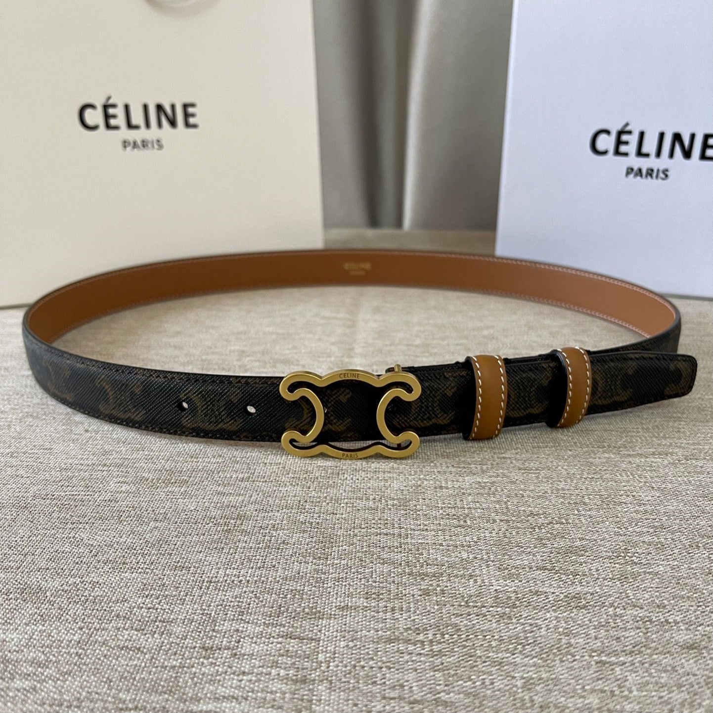 Cl Logo Cut-Out Belt 25Mm Black Tan Triomphe Canvas Ghw