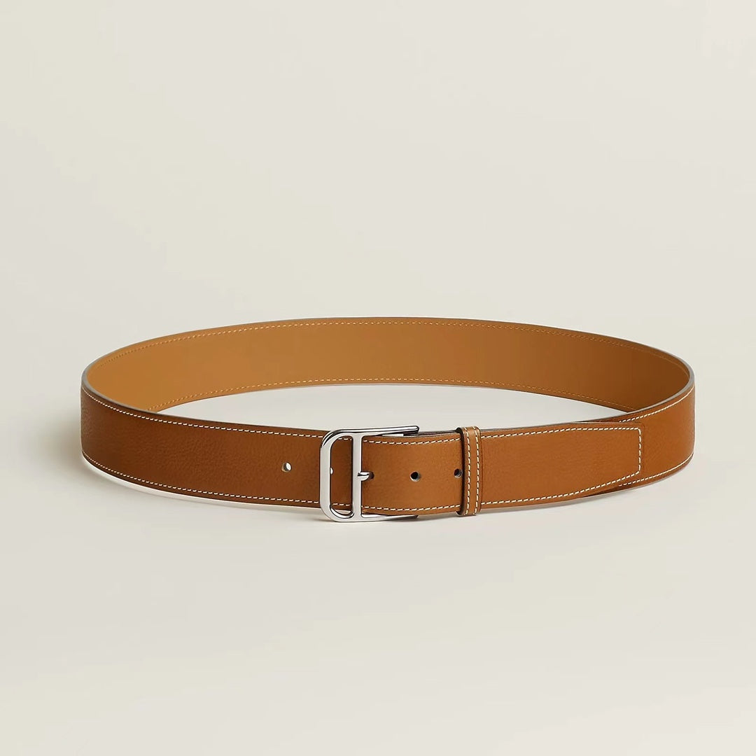 Hm Romain 35Mm Belt Yam Orange Leather Silver Hardware