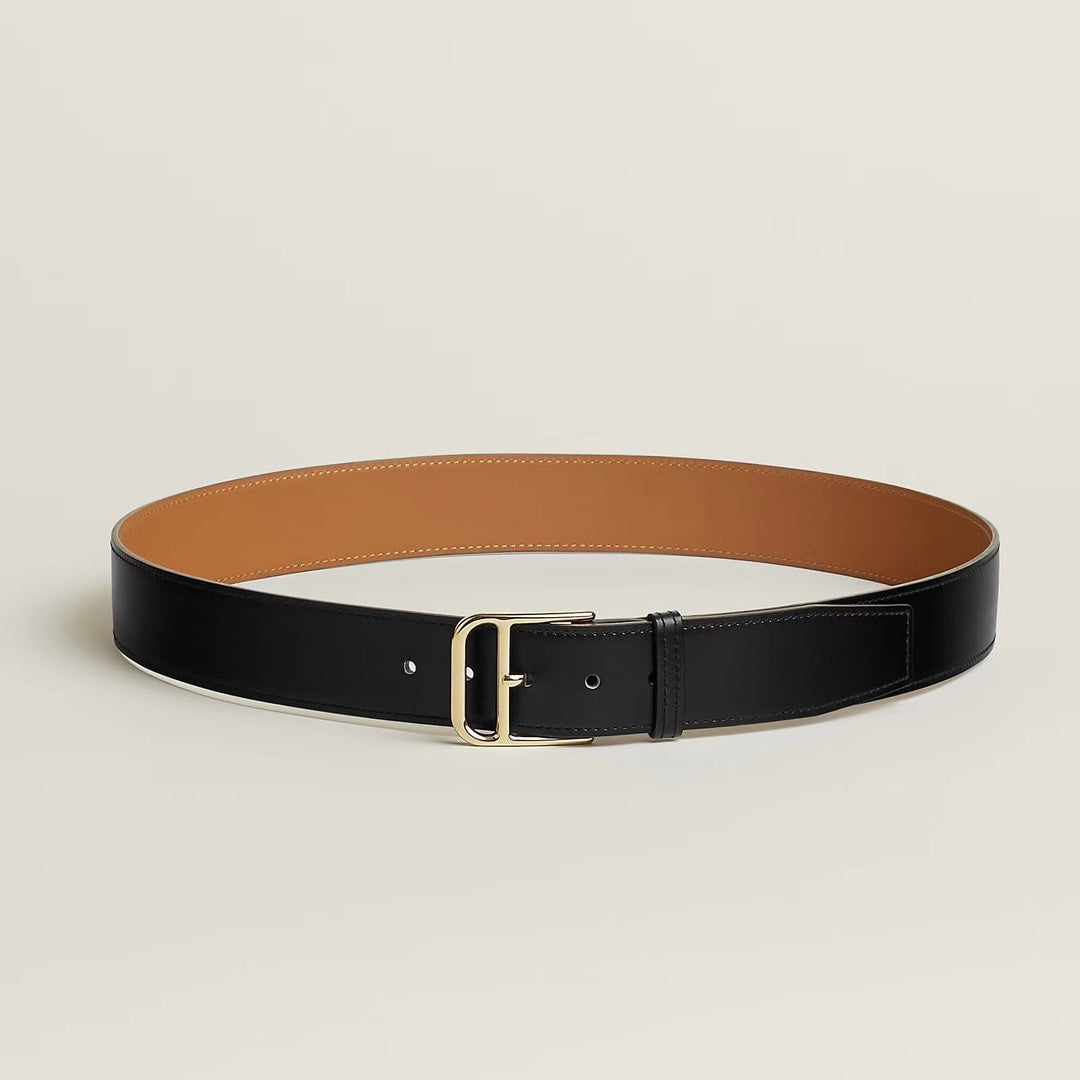 Hm Romain 35Mm Belt Black Leather Gold Hardware