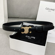 Celine 25S Triomphe Belt 25Mm In Black Calfskin Glod Hardware 580679